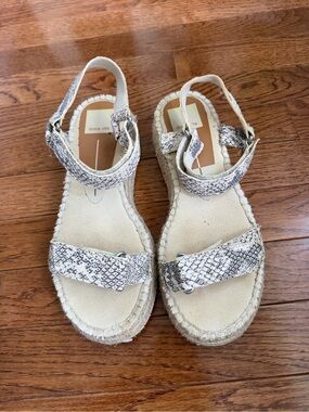 Dolce Vita Snake-Print Espadrille Slingback Sandals in White and Gray
